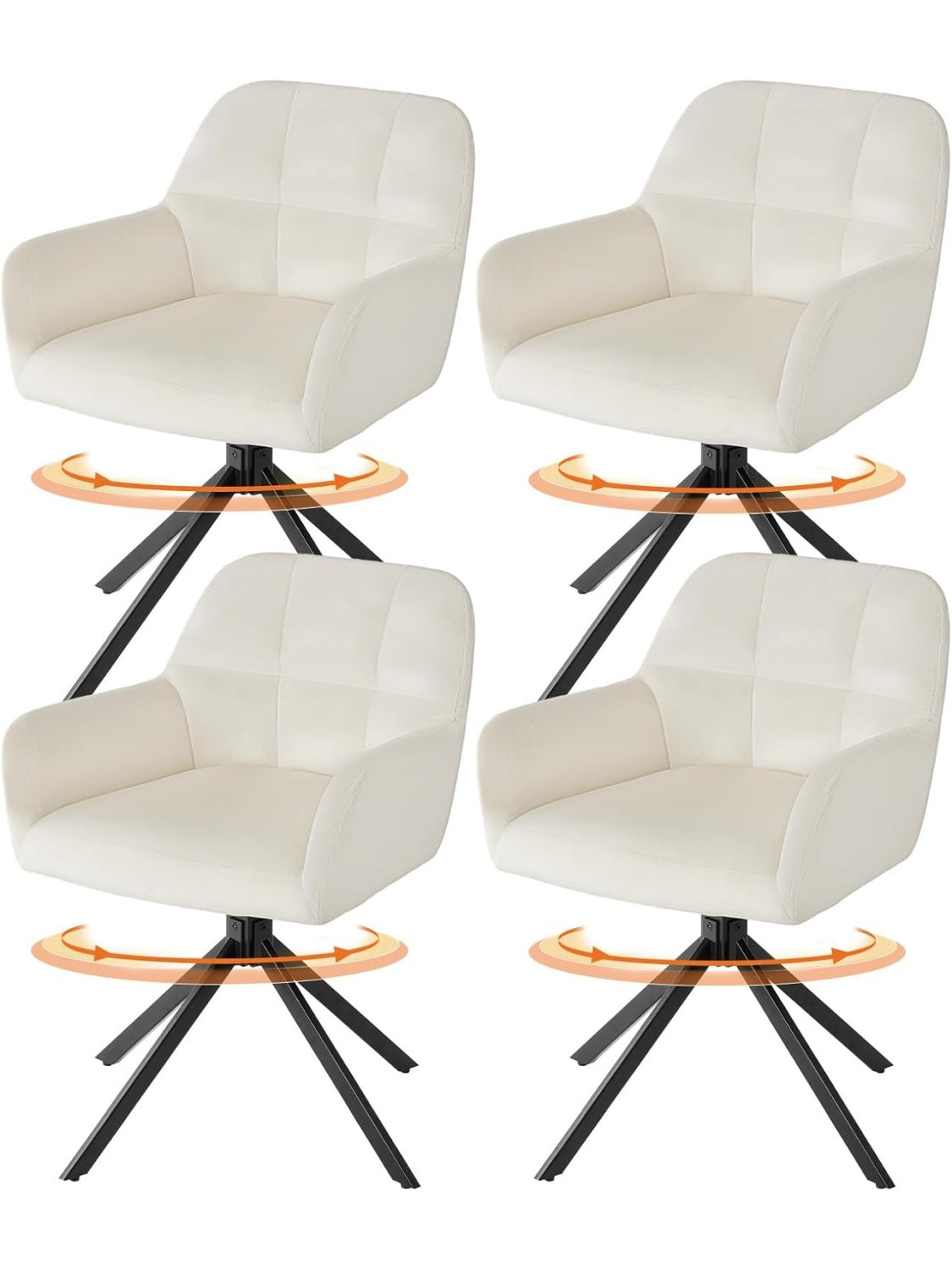 Drehbare Samt Esszimmerstuhle mit Armlehnen im Viererset in Beige