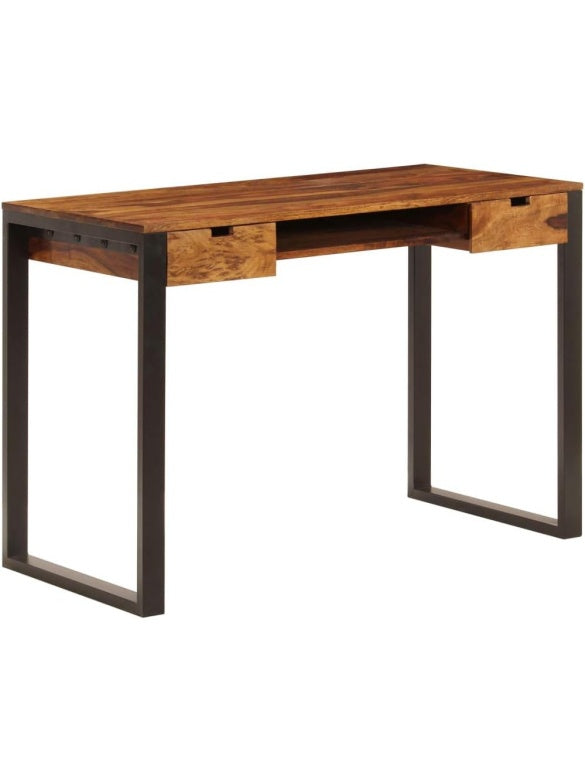 Schreibtisch aus Akazienholz und Stahl 110 x 55 x 78 cm mit zwei Schubladen und Tastaturauszug fur Homeoffice