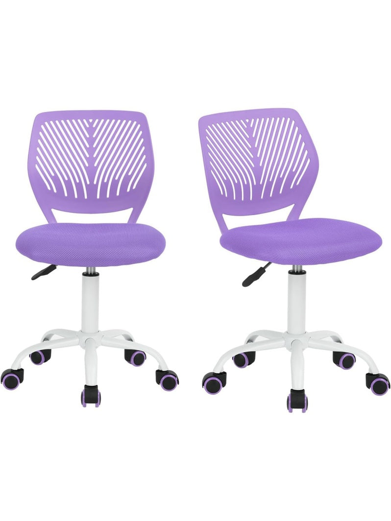 Burostuhle im Zweierset hohenverstellbar mit Rollen und ohne Armlehnen fur Homeoffice Jugendzimmer und Lernen in Violett