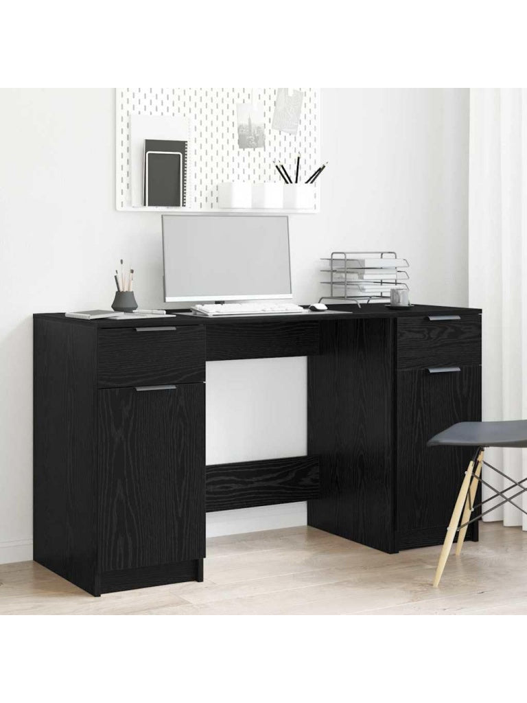 Schreibtisch in Schwarzeiche 133 x 50 x 75 cm mit Sideboard und zwei Schubladen fur Homeoffice