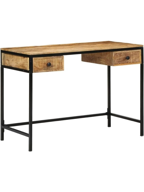 Arbeitstisch aus massivem Mangoholz und Metall 105 x 50 x 75 cm mit Schubladen und Stauraum